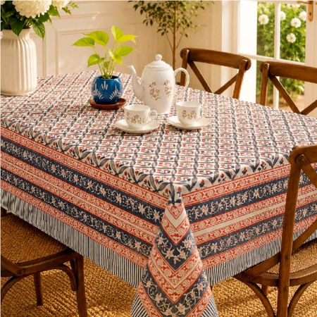 Blue Jaal Pattern Handcrafted Canvas Cotton Table Cover